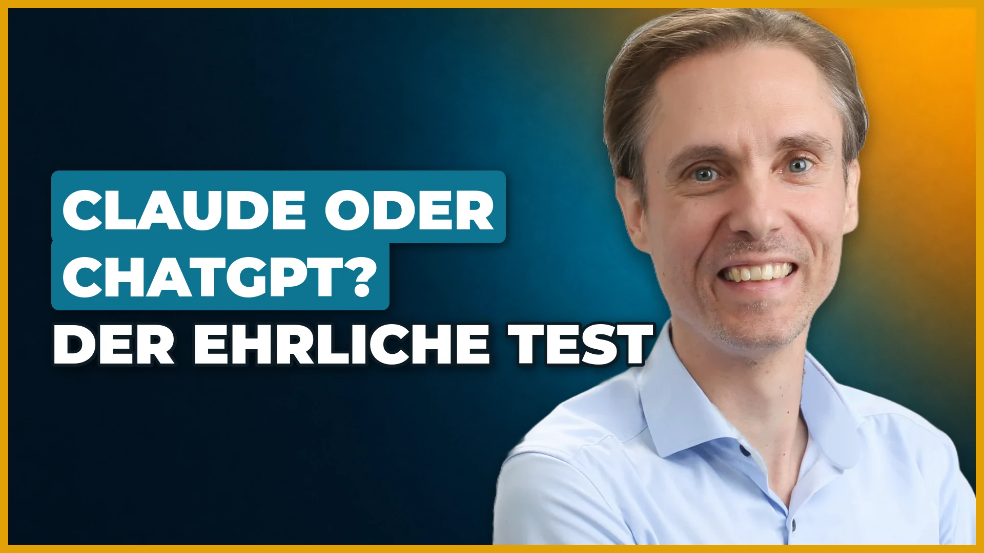 Titelbild mit Fadi Semmo vor einer petrol- und bernsteinfarbenen Lichtfläche, links der Schriftzug Claude oder ChatGPT und darunter Der ehrliche Test