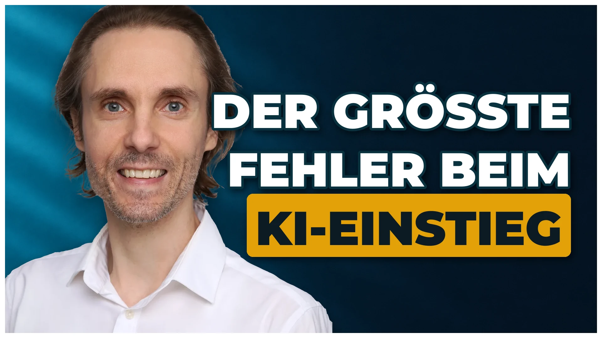 Titelbild auf dunklem Petrolgrund mit Fadi Semmo links und rechts dem Schriftzug Der größte Fehler beim KI-Einstieg