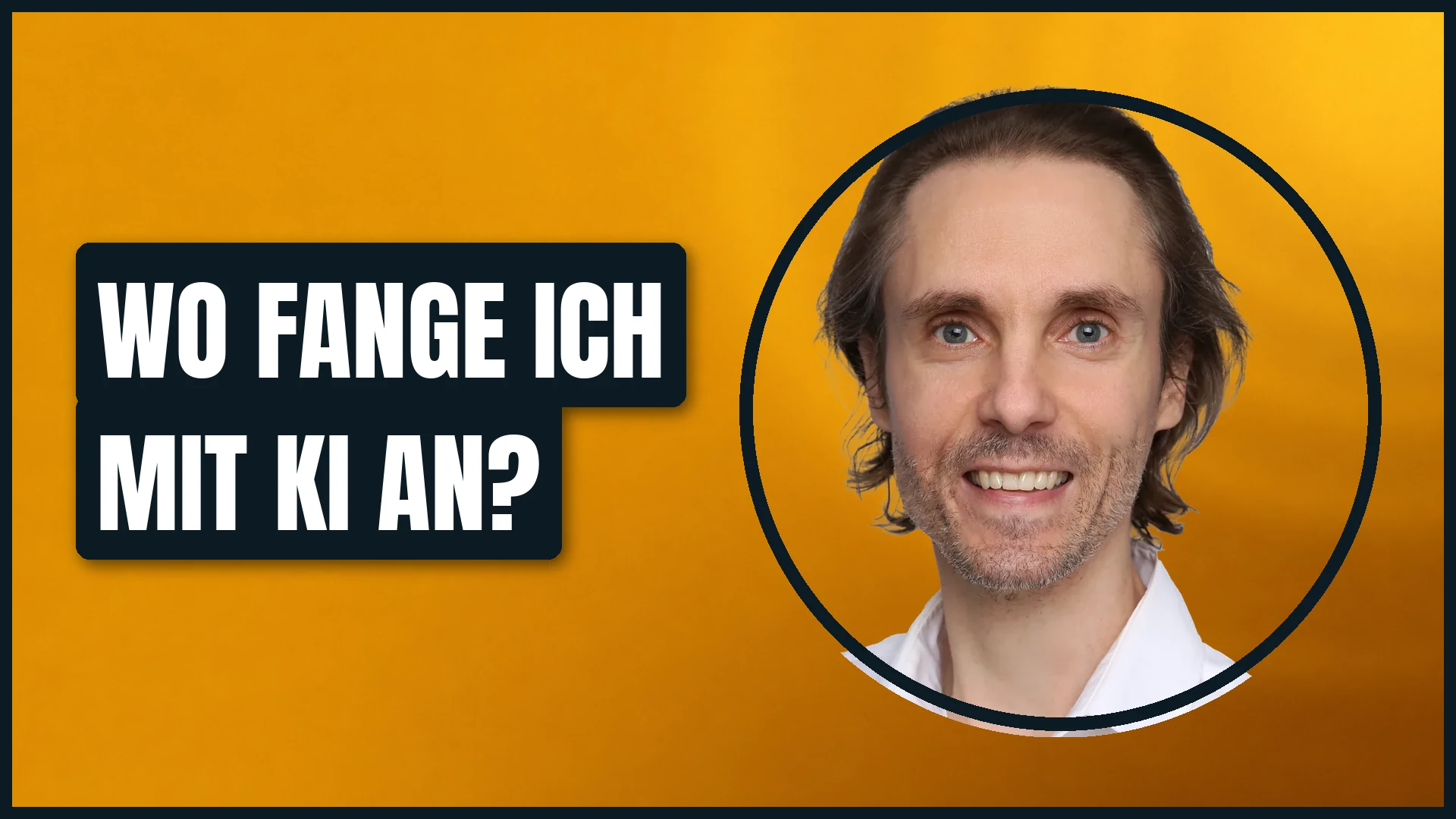 Titelbild auf bernsteinfarbenem Grund mit Fadi Semmo im runden Bildausschnitt, links der Schriftzug Wo fange ich mit KI an