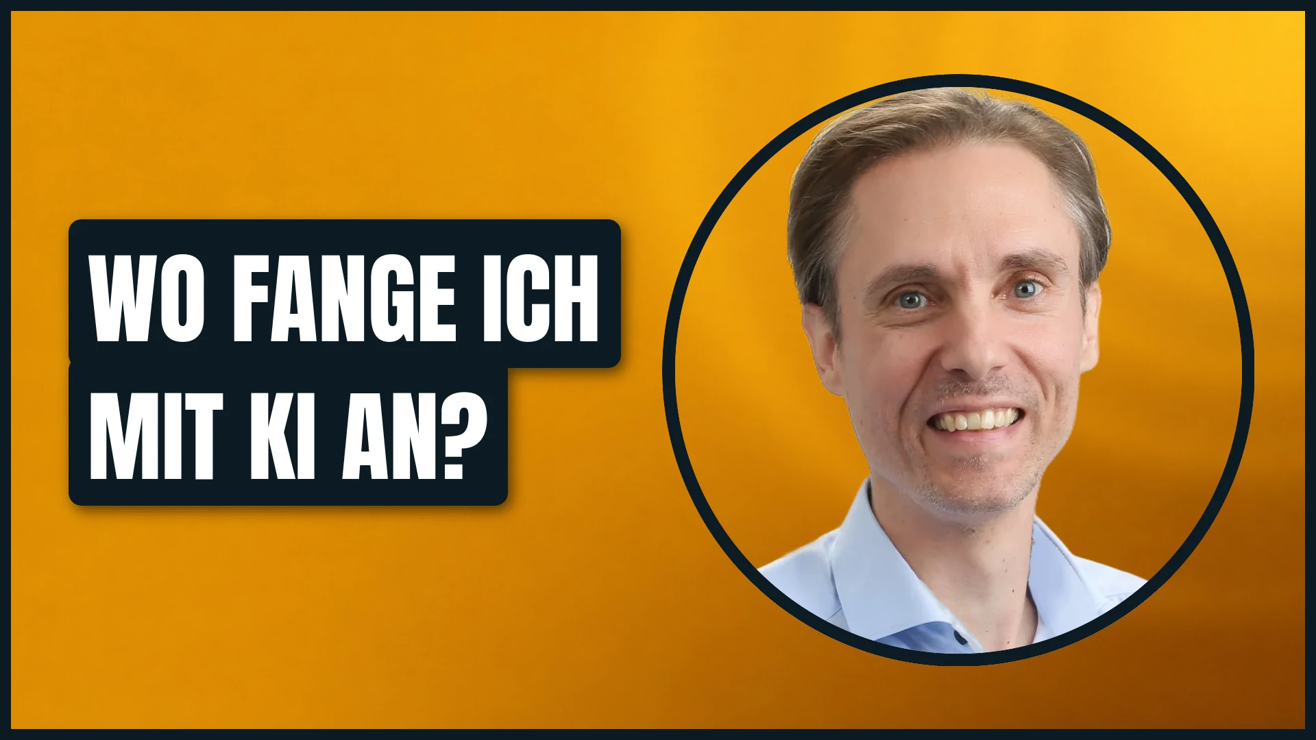 Titelbild auf bernsteinfarbenem Grund mit Fadi Semmo im runden Bildausschnitt, links der Schriftzug Wo fange ich mit KI an